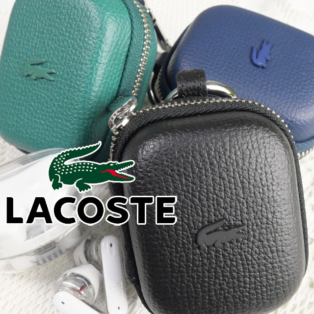 LACOSTE レザーイヤホンショルダーポーチ ブラック LACOSTE ポーチ レザーイヤホンショルダーポーチ レディース