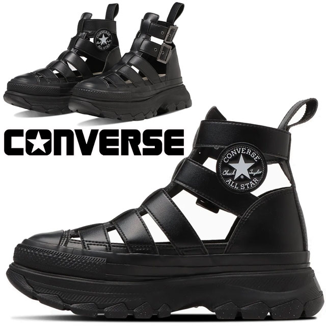 コンバース トレックウェーブ グラディエーター ハイ 厚底サンダル ブラック 革 CONVERSE サンダル ALL STAR (R) TREKWAVE GLADIATOR OX