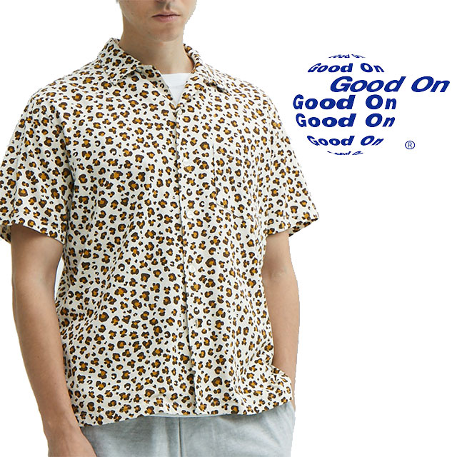 \最大1000円クーポン有 4/7迄/グッドオン レオパードショートスリーブオープンTシャツ メンズ GOST2409 半袖シャツ トップス ヒョウ柄 カジュアル 総柄 Tシャツ生地 前開き 綿100% ウェア アパレル 服 アウトドア キャンプ メール便送料無料 evid