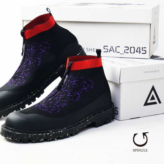スピングル×攻殻機動隊 SAC-2045 メンズ コンバットブーツ コラボモデル アンクルブーツ 草薙素子 カジュアルシューズ サスティナブル ニット素材 ヴィブラム メイドインジャパン SFアニメ SP-SAC-2045-B ブラック/パープル 日本製 靴 送料無料 最強翌日配送画像