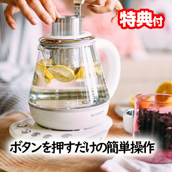 BUYDEEM 薬膳ティーポット 1.0L バイディーム 電気ケトル ストレーナー とろ火 お茶ポット 煮出しポット 煮込みポット 漢方茶 薬膳茶 ティーポット 薬膳ポット レシピブック 健康 家電 1000ml 薬膳茶 漢方 漢方茶｜カメケン 暖房・扇風機・加湿器