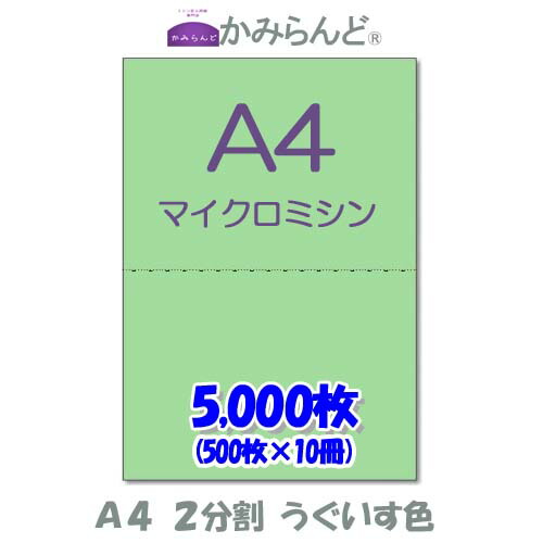 【A4】２取り分ける   色合い 緑（うぐいす色） マイクロミシン目入り口・入口質問用紙 5000枚 ミシン目質問用紙  各種帳票 勘定書き用に２面 ミシン至要たる紙 はね除ける紙