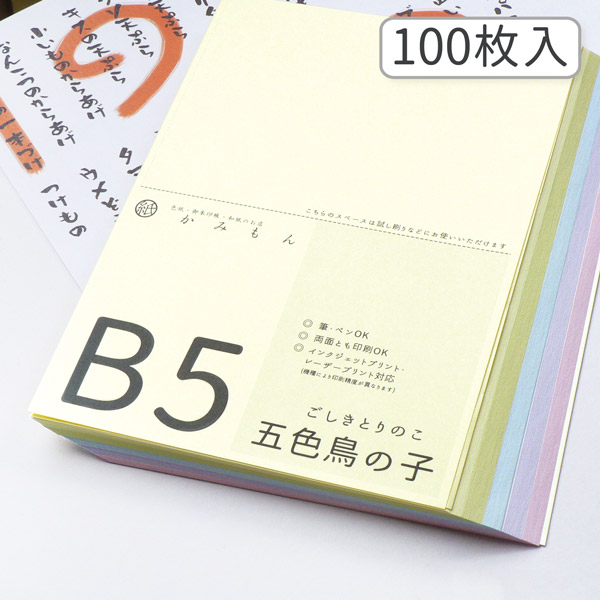 【楽天市場】かみもん 和紙のコピー用紙 B5サイズ 五色鳥の子紙 20