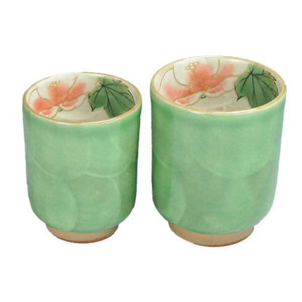 熊谷聡商店 組湯呑 KTA379「織部芙蓉 2個セット」京焼くまがい メーカー直送品 ※他ブランド商品と併買不可※ 夫婦 湯呑 京焼 陶器 湯飲み コップ 焼き物 カップ 茶 お茶 食器 インテリア 引越祝い 結婚祝い お祝い プレゼント 贈り物 ギフト(代引不可)