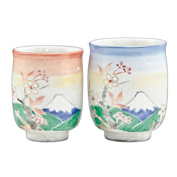 熊谷聡商店 組湯呑 UHF082「富士に桜 2個セット」京焼くまがい メーカー直送品 ※他ブランド商品と併買不可※ 夫婦 湯呑 京焼 陶器 湯飲み コップ 焼き物 カップ 茶 お茶 食器 インテリア 引越祝い 結婚祝い お祝い プレゼント 贈り物 ギフト(代引不可)|京のもん 京都の名店・名品・良品