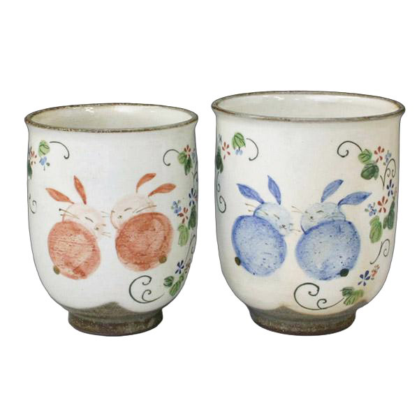 熊谷聡商店 組湯呑 UKH806「花うさぎ 2個セット」京焼くまがい メーカー直送品 ※他ブランド商品と併買不可※ 夫婦 湯呑 京焼 陶器 湯飲み コップ 焼き物 カップ 茶 お茶 食器 インテリア 引越祝い 結婚祝い お祝い プレゼント 贈り物 ギフト(代引不可)