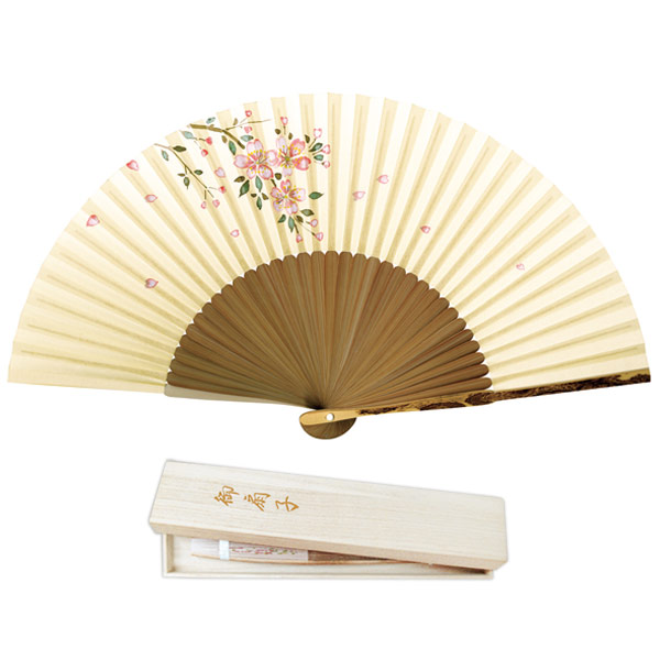 ＼祇園祭フェア最大50％引クーポン／マツヨシ 1921 親斑竹中短地手描絵 婦人「桜(桐箱付)」扇子 19.5cm メーカー取寄品 和小物 和装 雑貨 和雑貨 プレゼント ギフト お祭り 祭り 夏 ファッション レディース 母の日｜京のもん 京都の名店・名品・良品