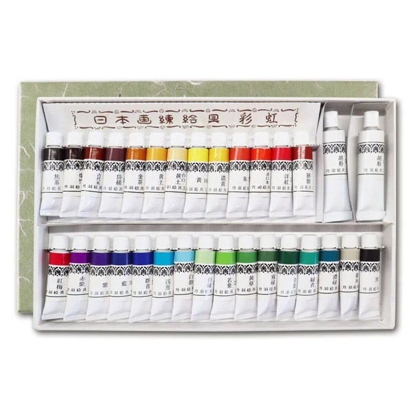 上羽絵惣 チューブ絵具「チューブ入30色セット 小(3206)」メーカー直送品 ※他ブランド商品と併買不可※ 30色入り 黒 茶色 黄土色 赤 朱色 黄色 黄緑 うす緑 緑 群青色 藍色 胡粉 顔彩 絵具 絵の具 顔料 絵画 日本画 プレゼント ギフト(代引不可)