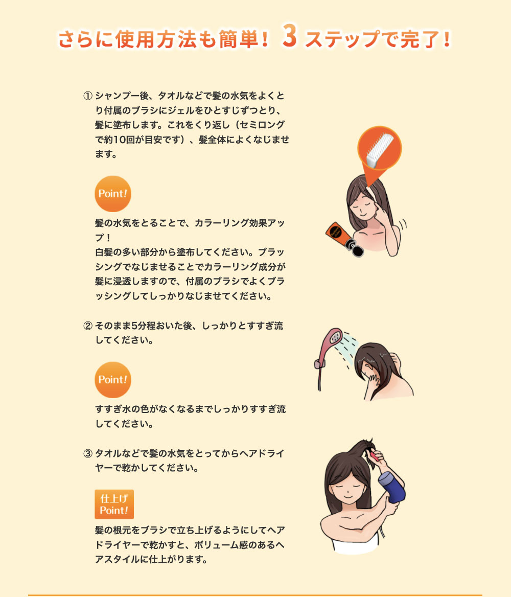 楽天市場 白髪染め 選べる2色 ヘアカラー トリートメント 0g 女性用 ヘアトリートメント オリジナルブラシ付き ブラック ダーク ブラウン レディース メンズ カラー 白髪 ヘア 毛染め 頭皮ケア 加美乃素 リチャーム くすりの加美乃素