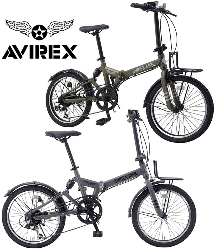 人気ブランドの新作 アビレックス２０インチ自転車 Avirex ミニベロシマノ製６段変速ギア搭載リアパイプキャリア搭載コンパクトシティーサイクル バーガンディーレッド 小径車ツインチューブバインドロゴプレートオリーブグリーン mvavirexav 6mxgs