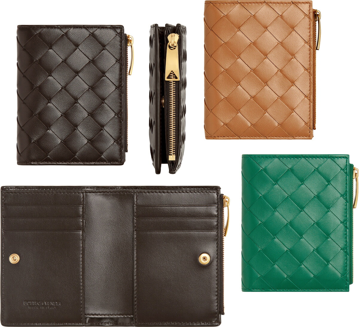 BOTTEGA VENETA ボッテガベネタ\u003cBR\u003eレディース チャック御釣り入れ付き添い人二つ折り銭入れ2つ折り クレディットカード容れもの\u003cBR\u003eイントレチャート ボッテガヴェネタ ラムスキンレザー\u003cBR\u003e黒いこと ともし火赤銅色 緑であること 8425BK2787LBR 新品未当てはめる【中古】