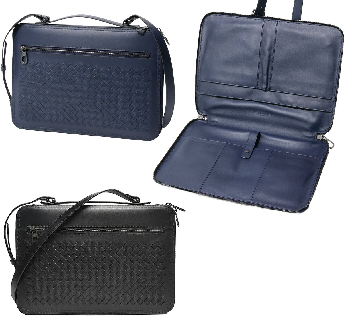【美品】ボッテガヴェネタ　2WAY ショルダーバッグ　ビジネス　ブルー　レザー BOTTEGA VENETA（ショルダーバッグ ・ ブルー・ネイビー/青色系）の