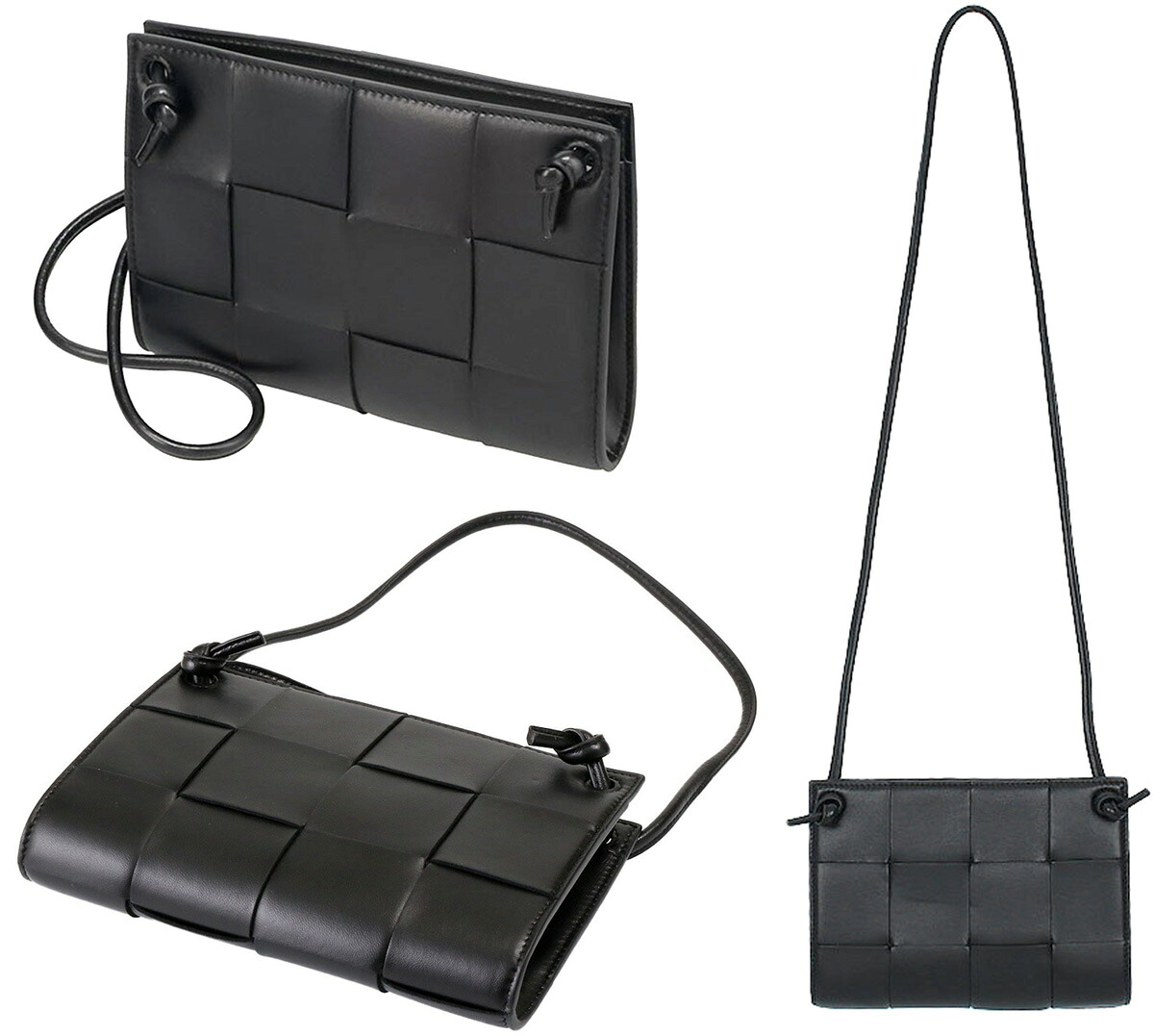 BOTTEGA VENETA ボッテガベネタ ショルダーバッグ クロスボディバッグ ポシェット ショルダーバッグ ミニカセット ブラックマキシイントレチャート ボッテガヴェネタイントレチャートレザー MINI CASSETTE INTRECCIATO 8425BK 新品未使用 【中古】