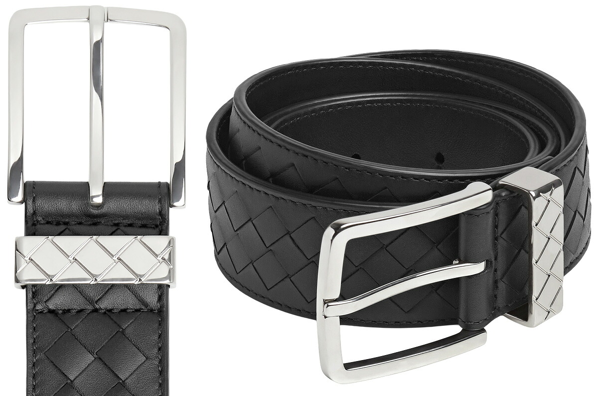 BOTTEGA VENETA ボッテガヴェネタ\u003cBR\u003eメンズ なめし革三尺帯 ブラックレザーベルト\u003cBR\u003eイントレチャート目じるしメタルベルトループ\u003cBR\u003eボッテガベネタ イントレチャートピッコロカーフレザー\u003cBR\u003eINTRECCIATO 8803BK 新品未当て嵌める【中古】