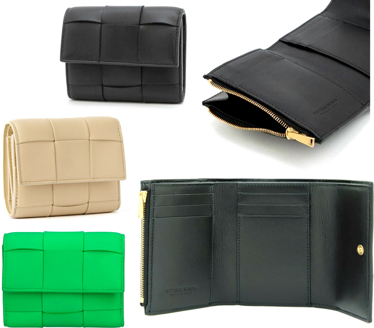 BOTTEGA VENETA ボッテガヴェネタ\u003cBR\u003eメンズ  レディース 釣り銭入れ付き添い人三つ折り金入れ\u003cBR\u003eカセットイントレチャートレザー\u003cBR\u003e黒いこと ベージュ 緑であること 3折ウォレット \u003cBR\u003eラムスキンレザー×カーフスキンレザー\u003cBR\u003e2700BE8425BK3722GN新品未当て嵌める 【中古】
