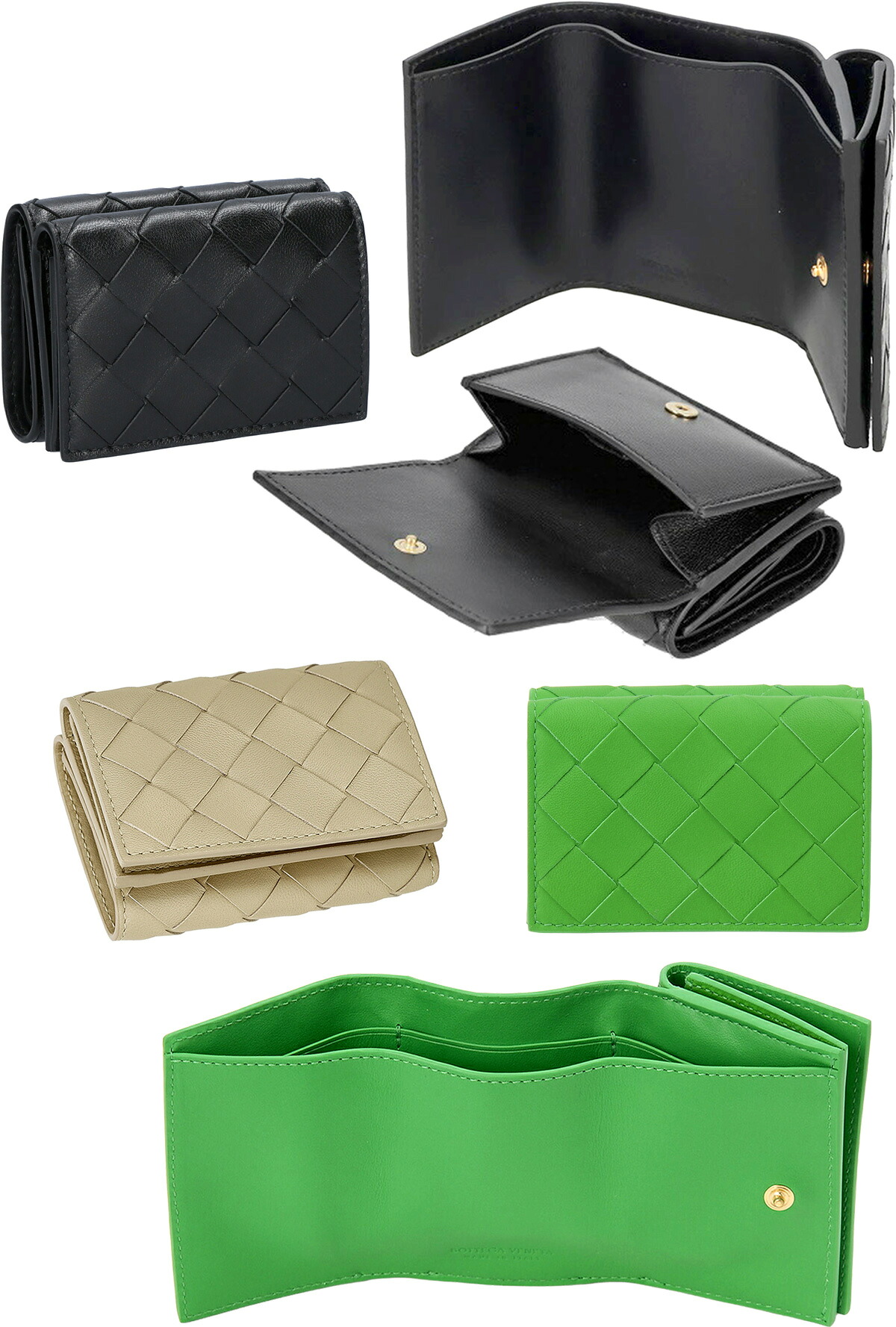 BOTTEGA VENETA ボッテガヴェネタ\u003cBR\u003eメンズ  レディース 釣り銭入れ付き添い人三つ折り金入れ\u003cBR\u003eイントレチャートレザー\u003cBR\u003e黒いこと ベージュ 緑であること 3折コンパクトウォレット \u003cBR\u003eラムスキンレザー×カーフスキンレザー\u003cBR\u003e3722BE8425BK3722GN 新品未当て嵌める 【中古】