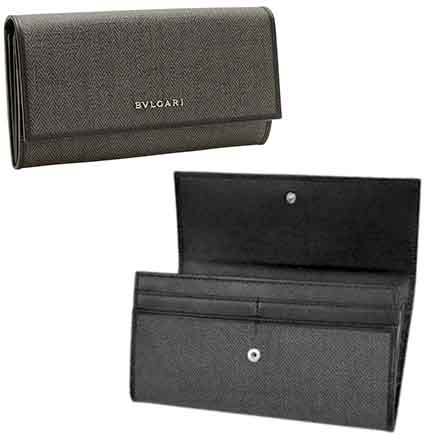 BVLGARI ブルガリ レディース メンズ 小銭入れ付き二つ折り長財布 長札 メタルロゴ ウィークエンド コーテッドヘリテージ ロングウォレット ブラック×ダークグレー エンボスロゴ ブラック OCTO 2つ折り長財布 さいふ サイフ ウォレット 型押し牛革