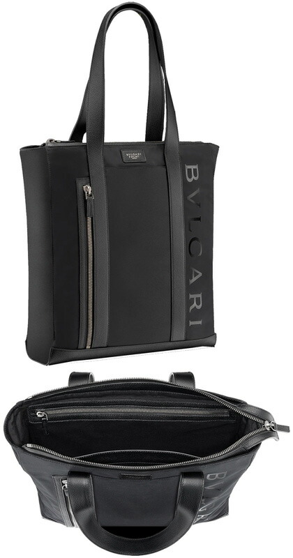 Bvlgari バッグ ブルガリフロントファスナーポケット付き縦長トートバッグブラックパフィ ロゴプリント レザータグウルトラブラックルテニウムプレートブラスかばん メンズバッグ カバン Bag Bag バック 鞄