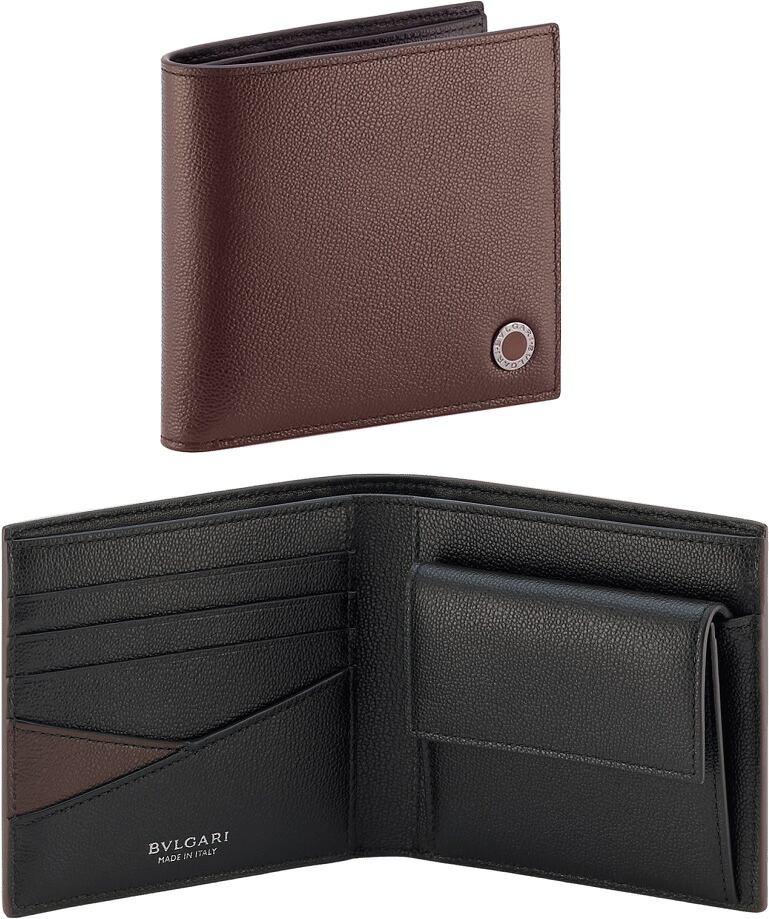 BVLGARI ブル小峡谷 メンズ\u003cBR\u003e釣り銭入れ付き添い人二つ折り金入れ\u003cBR\u003e黒いこと 暗然たる薄墨色 ネイビーアーバングレイニーカーフレザー\u003cBR\u003e目じるしロゴコインプレート 2つ折金入れダークルテニウムブラスプレート\u003cBR\u003eエナメルインサートBULGARIダブルロゴタイプ BVBVMAN