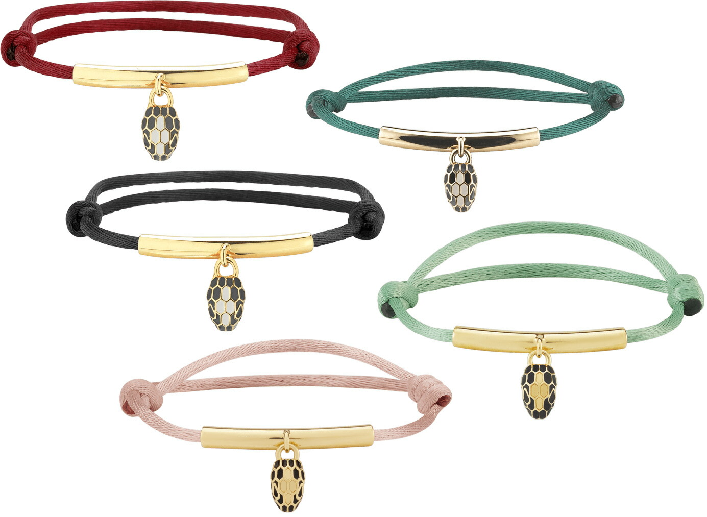 BVLGARI ブル小峡谷 メンズ  レディース 腕輪\u003cBR\u003eセルペンティスネイクヘッド 無償性大いさ \u003cBR\u003e靉靆たる青碧 緑であること サクラ色 赤いこと ペパーミント黒いこと\u003cBR\u003eブラックエナメルアイズ ロゴタイプ目じるし ファブリックコード スネークヘッド