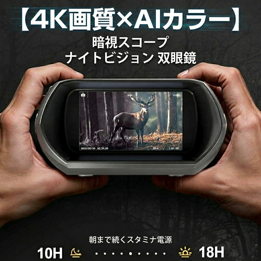 【4K画質×人工知能学色つや】 暗視領域 ナイト爵夢幻 小型望遠鏡 暗視ゴーグル 高性能 4000万絵素 8倍望遠レンズ 5000mAh 乾電池内蔵 32GB歌留多付 赤外線 録画 難民キャンプ つり銭 差し固める 防犯 サバゲー 差し上げ物