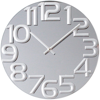 ３Ｄ掛け時計　インテリアクロックインデックスが立体で浮き文字鏡の文字盤が部屋を広く見せるミラーグレー 壁掛け時計ミラーヴィンテージインデックス部屋の灯りの反射の映り込みが素晴らしい
