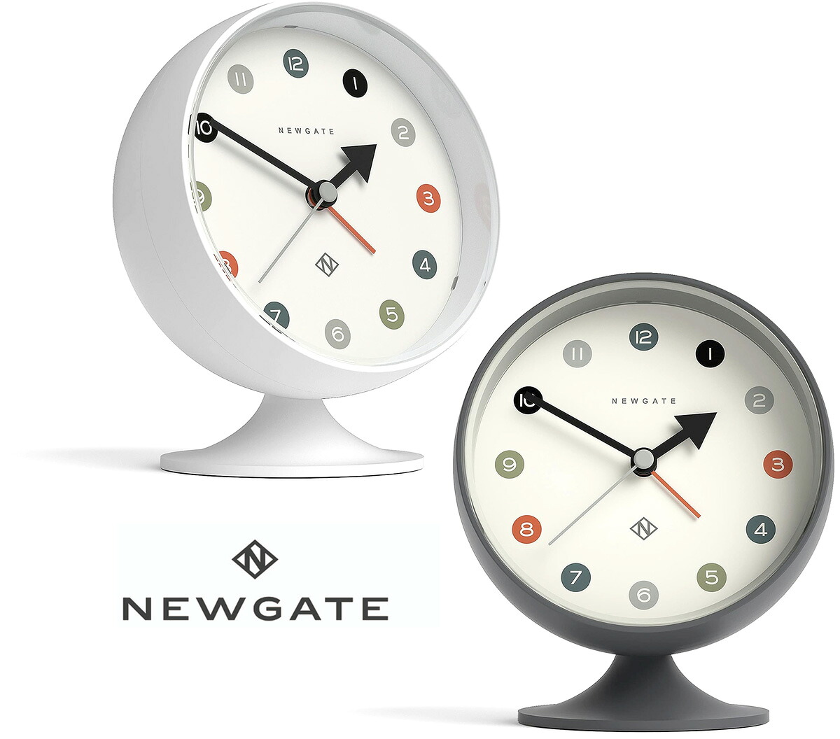 NEWGATE ニューゲート モダン目覚まし時計 球トップアラームクロック おしゃれ置き時計 スイープムーブメント グレー ホワイト アラビア文字盤 ブラック オレンジ リビングサイレントデスククロック ミッドセンチュリーレトロデザイン