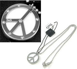 DOLCE\u0026GABBANA D\u0026G<br>ペンダントネックレス<br>ビス打ちシルバーピースマークプレート<br>アクセサリー ボールチェーンネックレス<br>PENDANT Jewelry NECKLACE<br>ドルガバ ドルチェ＆ガッバーナ<br>ドルガバ ディー＆ジー<br>ホワイト メンズ レディース