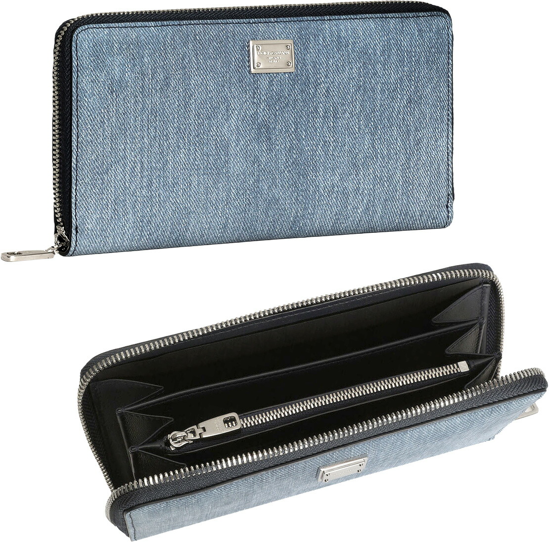 DOLCE\u0026GABBANA D\u0026Gドルチェ＆ガッバーナ ドルガバメンズ レディース ラウンドチャック長札入れ4尖んがりロゴタイプ目じるし一皿\u003cBR\u003eジーンズ青色  モノガルバニックプレート\u003cBR\u003eファイアスタンプエンボスロゴ 8M800DBL