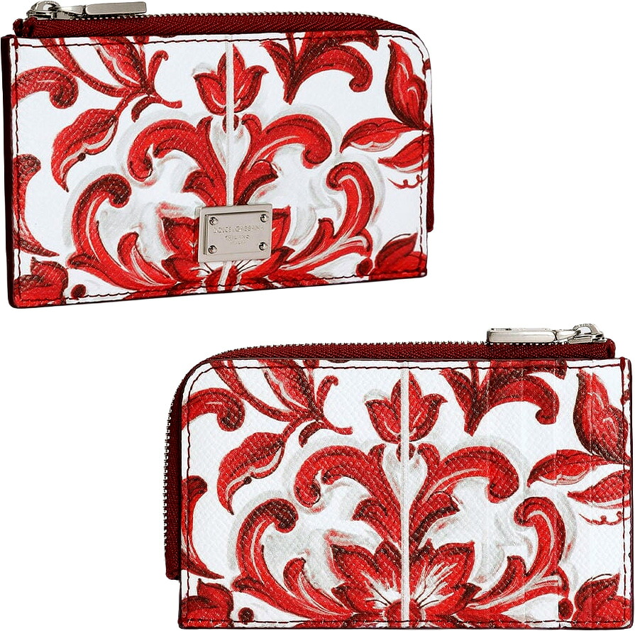 DOLCE&GABBANA D&Gドルチェ＆ガッバーナ ドルガバレディース メンズ カードケース付きL字ファスナーコインケース イタリア製 4ポイントロゴプレート小銭入れ付きクレジットカードケースフラグメントケース レッドマジョリカカーフレザー MajolicaI63TN｜kaminorth 65,340円