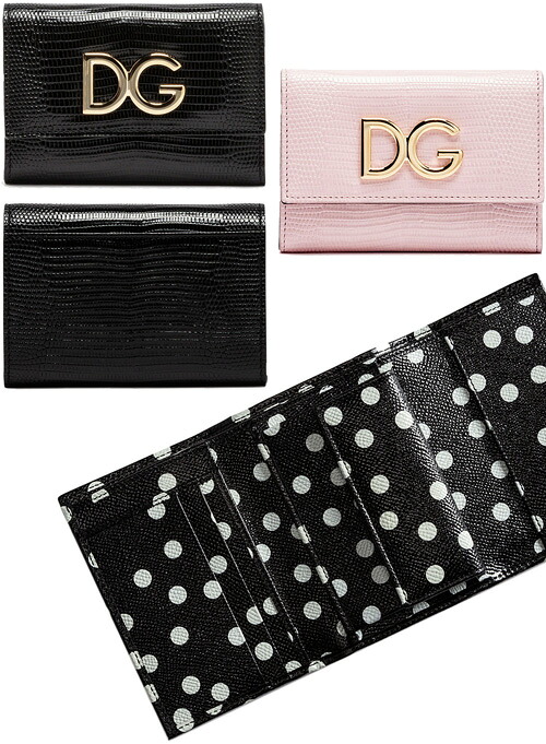 DOLCE&GABBANA D&Gドルチェ＆ガッバーナ小銭入れ付き三つ折り財布DGロゴ ピンク ブラックエンボスイグアナレザー ３つ折長財布80999BK8H402PKサイフ スモールウォレットドルガバ ディーアンドジーコンチネンタルウォレット｜kaminorth