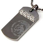 DIESEL ペンダントネックレス ディーゼル ドッグタグ ガンメタブラック 立体ロゴ アクセサリー メンズ ブレイブマンロゴ PENDANT NECKLACE Step Up - Mens