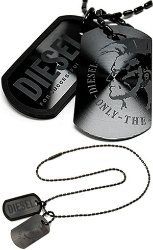 DIESEL ペンダントネックレスディーゼル ダブルプレート ドッグタグ ブラック&times;ブラックアクセサリー メンズPENDANT NECKLACEDX0014Sunstray Dog- Mens｜kaminorth