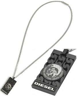 DIESEL ペンダントネックレスディーゼル ブレイブマンドッグタグプレートホワイトプリントアクセサリー メンズ レディースPENDANT NECKLACEユニセックスライン 男女兼用|kaminorth
