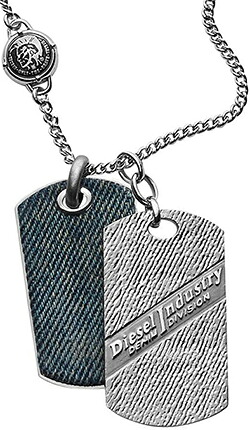 DIESEL JEWELLERY ペンダントネックレス ディーゼル Wドッグタグプレート シルバー×ブルー ×ブラック デニムフィニッシュ ダブルプレート アクセサリー メンズ レディース PENDANT NECKLACE instantly collection