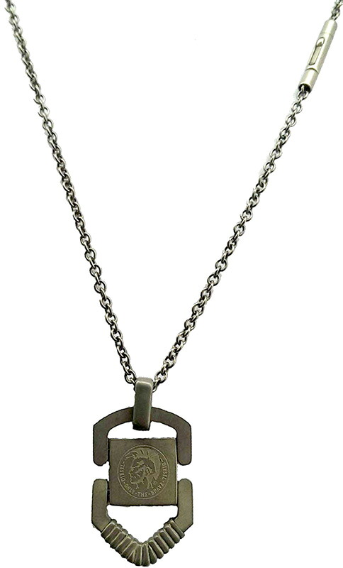 DIESEL ペンダントネックレス ディーゼル レザータグ リベット打ちエンボスブレイブマンロゴ アクセサリー メンズ レディース PENDANT NECKLACE ブレイブマンボタンロゴ モヒカンエンブレム