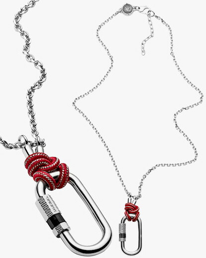 DIESEL ディーゼル ペンダントネックレス カラビナデザイントップ ロゴ刻印ナット ワインロープ×シルバー アクセサリー 男女兼用 ブレイブマンドームボタンロゴ メンズ レディース Jewellery ACCESSORY 00DJW PENDANT NECKLACE
