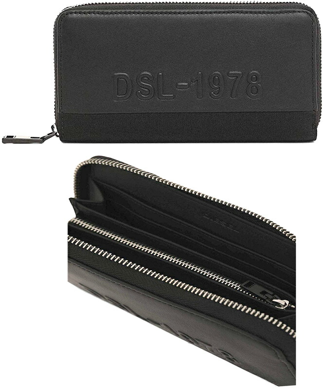 【極美品】ディーゼル　クロコ型押し　ブラックロゴプレート　ラウンドファスナー DIESELディーゼル ブラック黒 クロコ型押し ラウンドファスナー