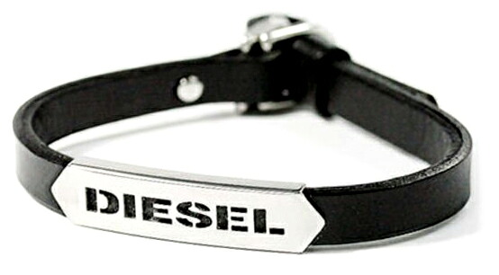 DIESEL レザーブレスレット ディーゼル 打ち抜きロゴプレート ブラック×シルバー アームバンド アクセサリー 男女兼用 メンズ レディース LEATHER BRACELET