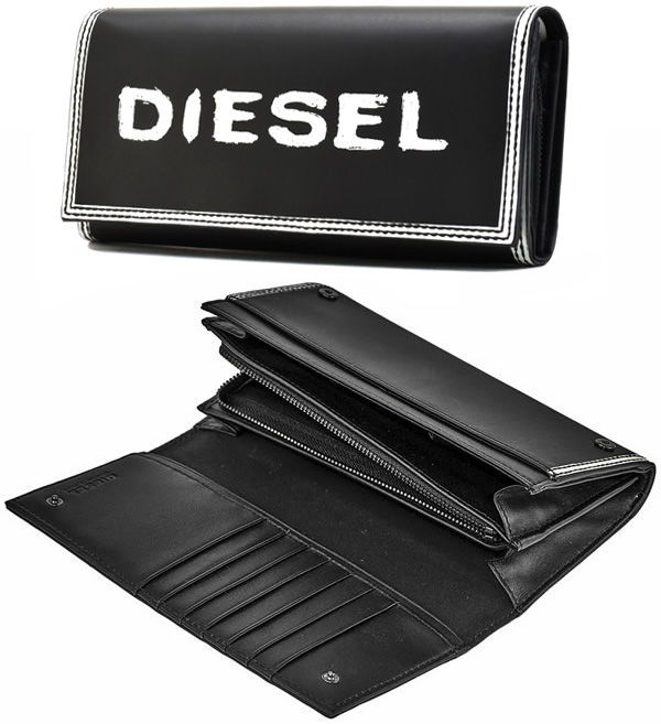 新品☆DIESEL 二つ折り財布 エンボスレザー Dロゴ 牛革 小銭入れ付き