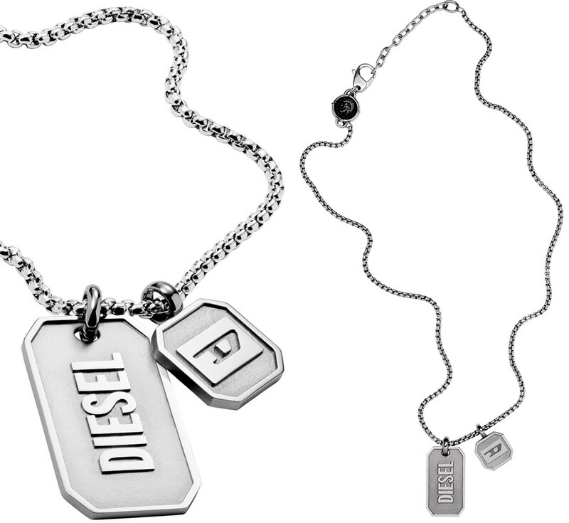 DIESEL ディーゼル ペンダントネックレスWタグネックレス 8角形ドッグタグDロゴプレート IDダブルドッグタグ立体トツロゴプレートブレイブマンブラックロゴアクセサリー メンズ レディースPENDANT NECKLACEDX0129040|kaminorth