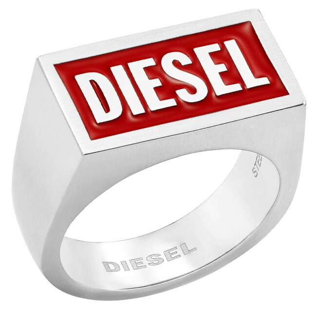 DIESEL シルバーリング 赤いボックス付き DIESEL ディーゼル リング メンズ 2連リング アクセサリー ロゴ