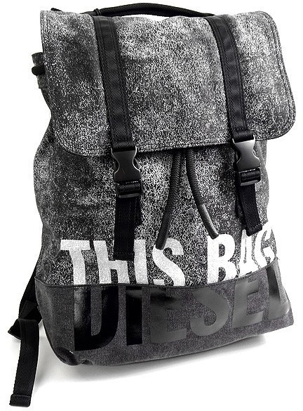 DIESEL ディーゼル リュックサック アッシュグレー×ブラック デイバッグ マーブルグレーデニム×ウォッシュドグレーデニム ホワイト×シャイニープリントロゴ ダブルベルトストラップ×ドローコード トップハンドル 巾着 鞄 カバン バック H8103GYDAYBAG