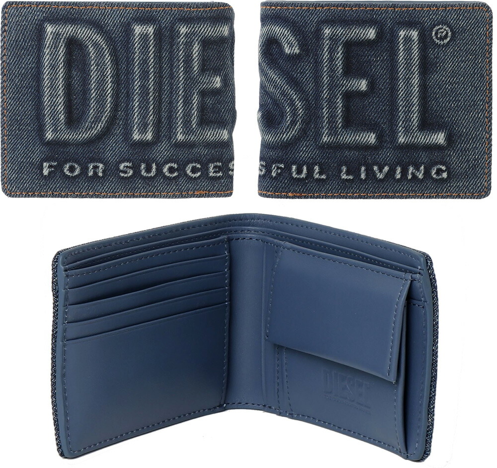 未使用　ディーゼル　デニム　パッチ　ロゴ　ミニ財布　二つ折り　ヴィンテージ加工 楽天市場】DIESEL ディーゼル小銭入れ付き二つ折り長財布シワ