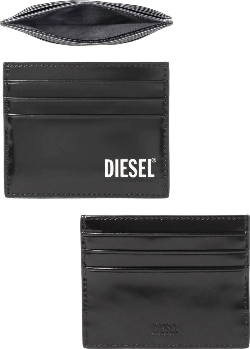 DIESEL カードホルダー ホワイト ブラック カーフレザー 1DR CARD HOLDER BI-FOLD ZIP III Bi-fold card holder in