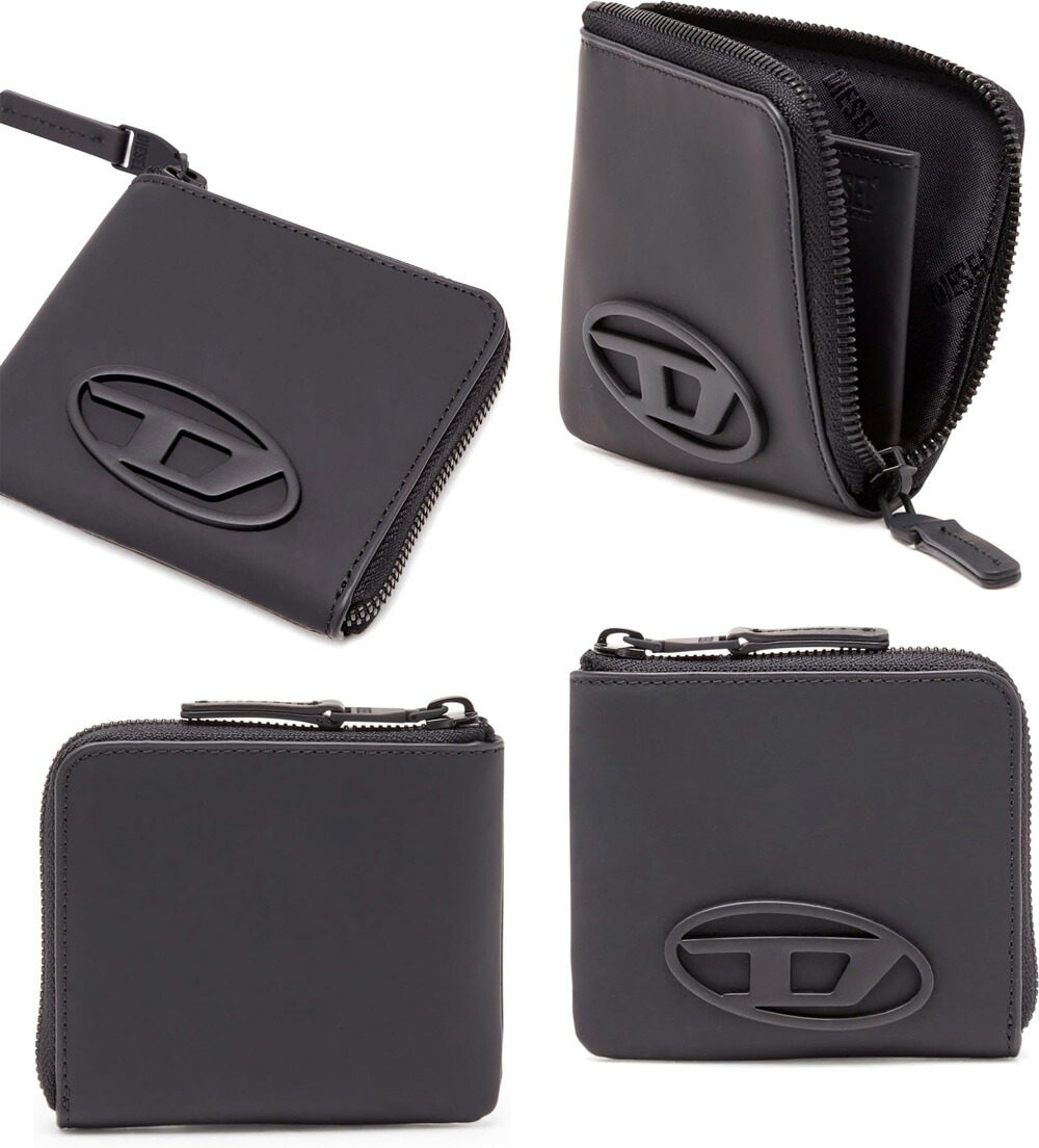 DIESEL レザー カードホルダー コインケース ロゴ ブラック DIESEL フラグメントケース ブラック レザー カードケース