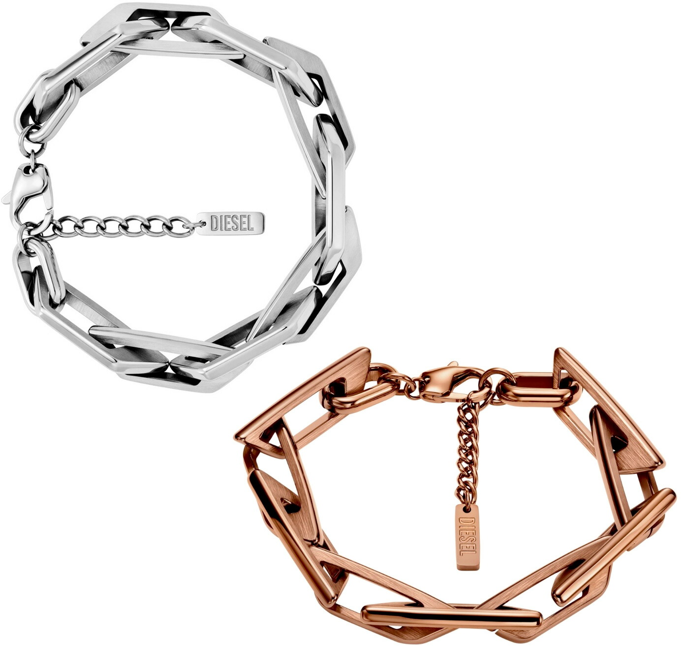 DIESEL ディーゼル メンズ レディース Dロゴチェーンブレスレット シルバー ブロンズ Dプレートが連なったリンクブレスレット アームバンド ステンレススチール アクセサリー 男女兼用 メンズ レディース DPLATE ARMBANDBRACELET