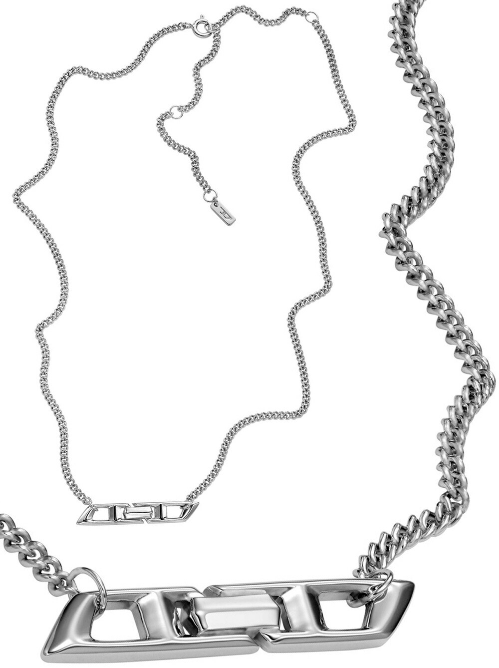 ✨美品✨【ディーゼル】オーバルディネックレス　シルバー　チェーン太め　ゴツめ セール】DIESEL ネックレス DX1435040 オーバルD(506732112