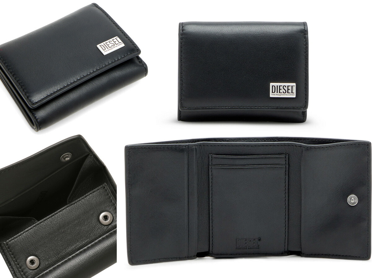 【DIESEL】3つ折り財布 メンズ 黒 レザー コンパクト財布 DIESEL ディーゼル 財布 三つ折り財布 メンズ ブラック X06639