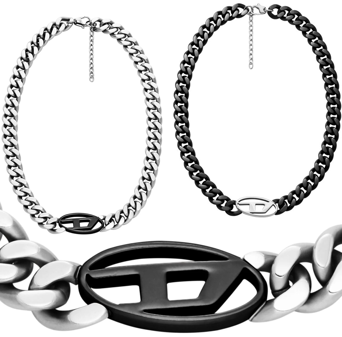 DIESEL ディーゼル メンズ レディース オーバルDロゴ ペンダントネックレス ブラック シルバー ツートーン喜平チェーンネックレス アクセサリー ユニセックスライン エッジの効いた存在感を放つオーバルDロゴプレート 35,607円